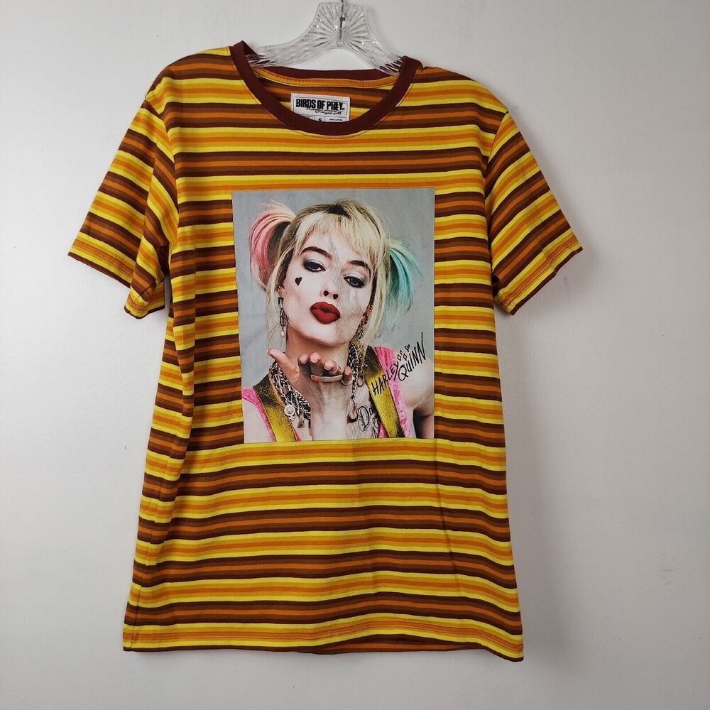 Birds Of Prey DC Harley Quinn Unisex SMALL Cotton Striped Tee Shirt HOT TOPICS